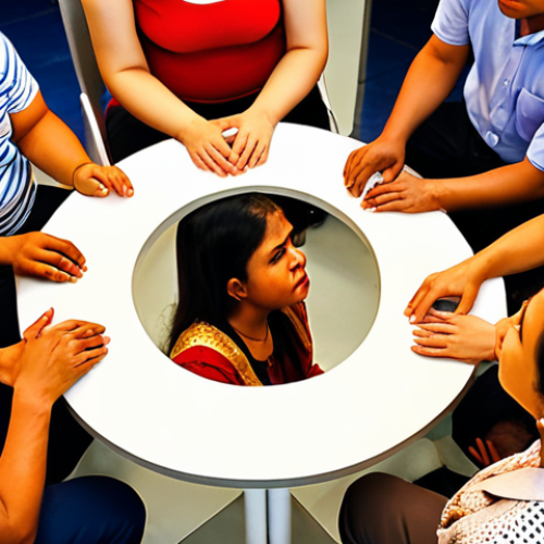 Home 6 **
Prompt: *A diverse group of people engaged in a circle, actively listening to each other. Soft, warm lighting. The setting is a community center in Kuala Lumpur. Focus on empathetic facial expressions.* (Concept: Empathetic listening in NVC)
**